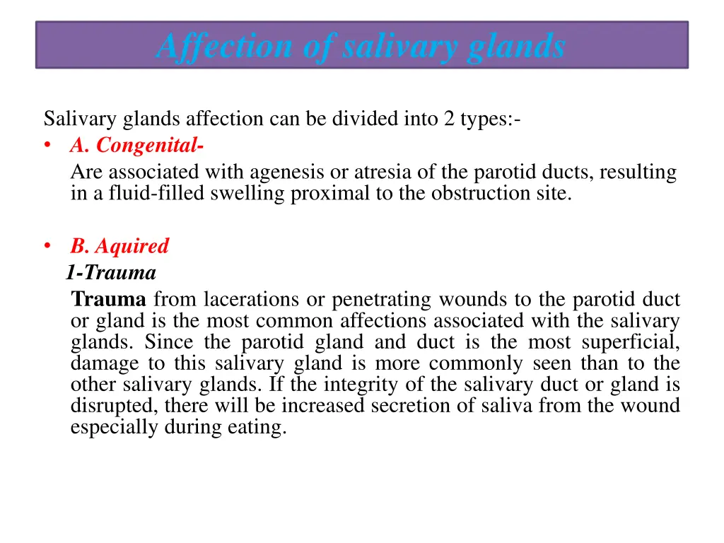 affection of salivary glands