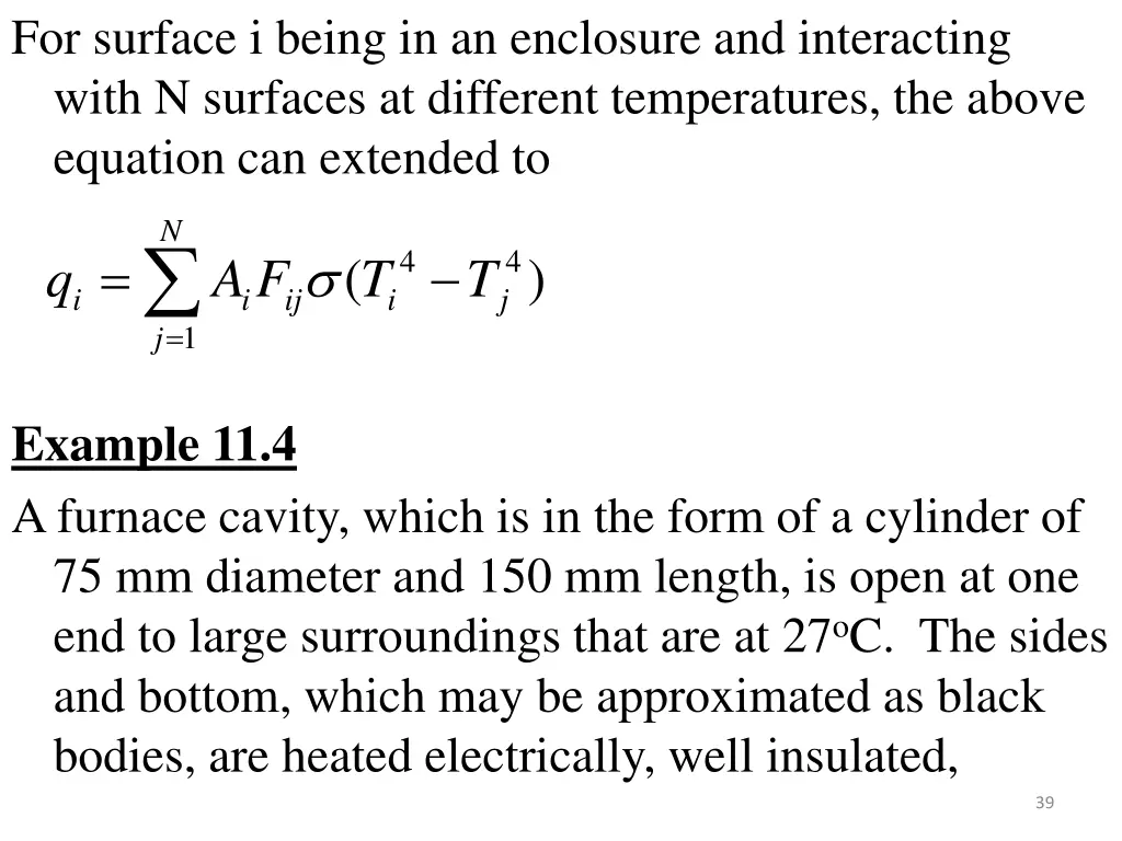 for surface i being in an enclosure