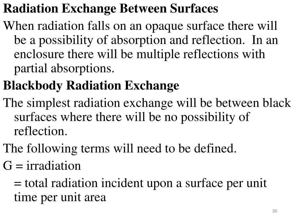 radiation exchange between surfaces when