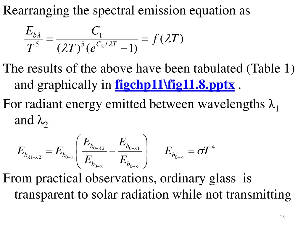 rearranging the spectral emission equation as c t