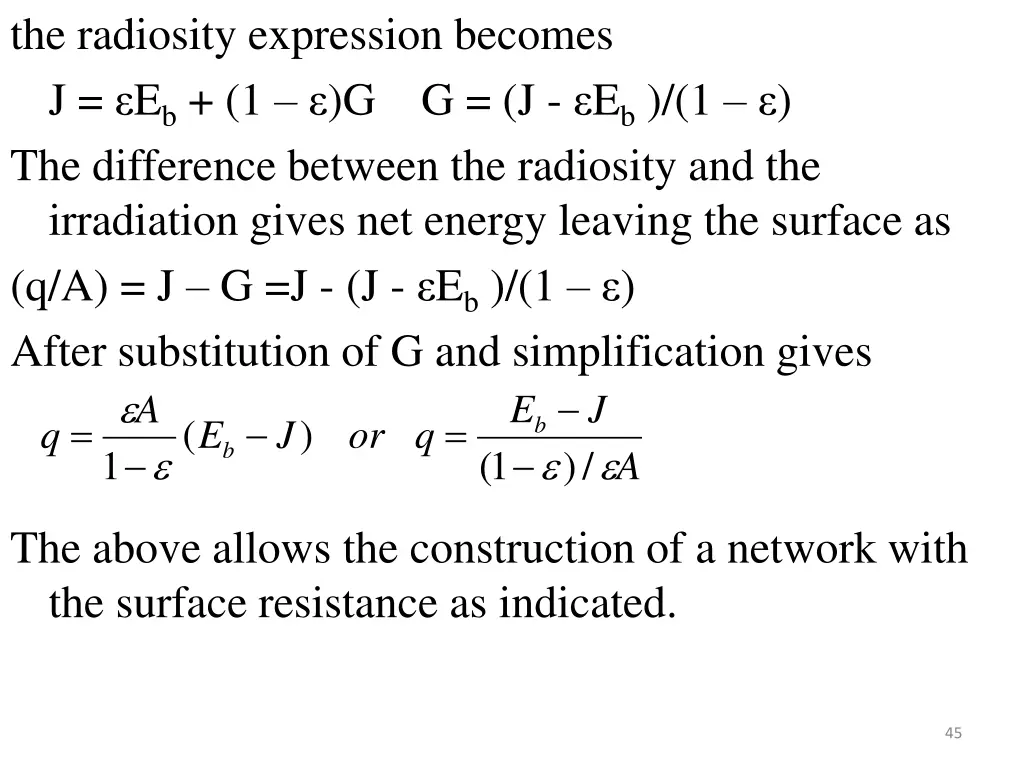 the radiosity expression becomes