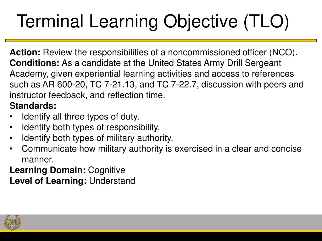 terminal learning objective tlo