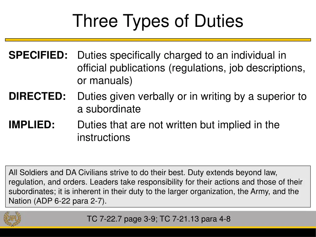 three types of duties