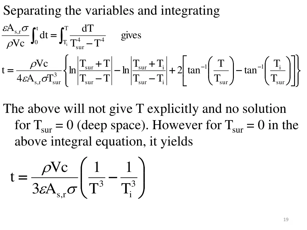 separating the variables and integrating dt dt vc