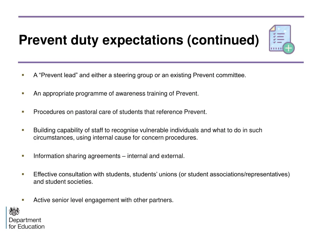 prevent duty expectations continued