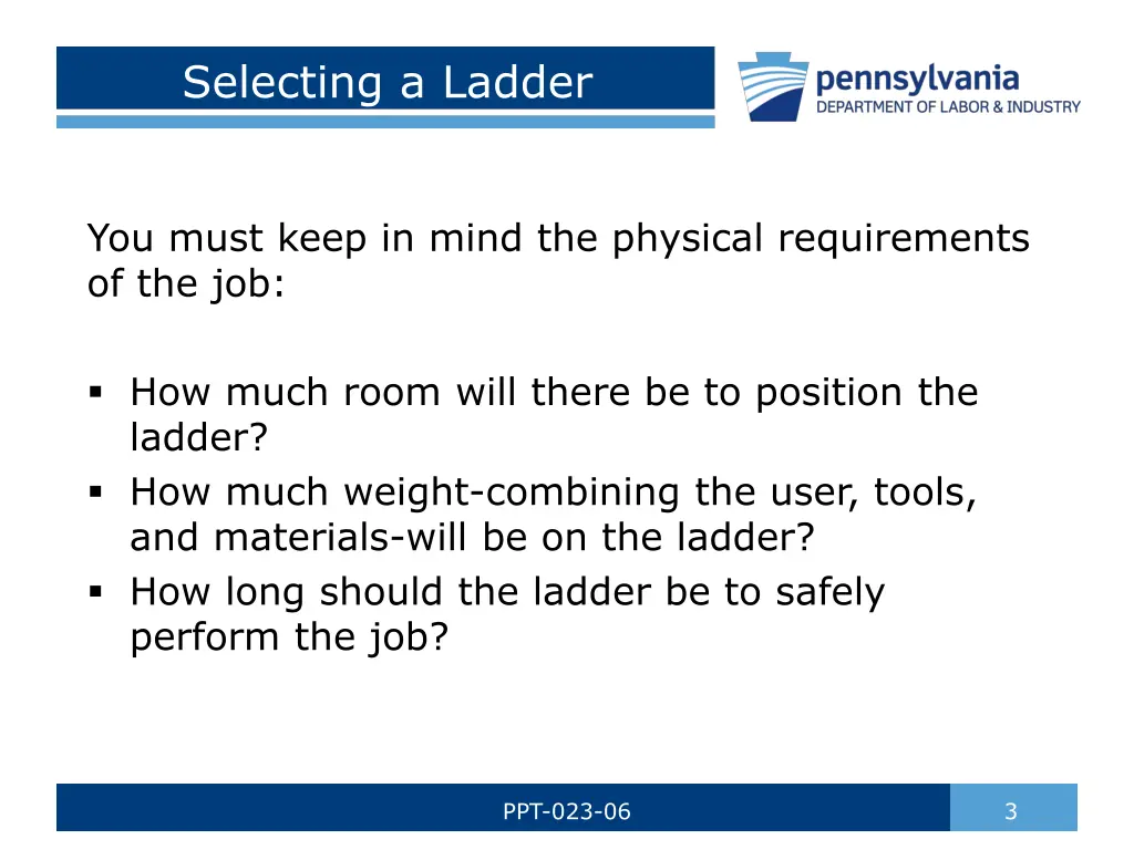 selecting a ladder 1