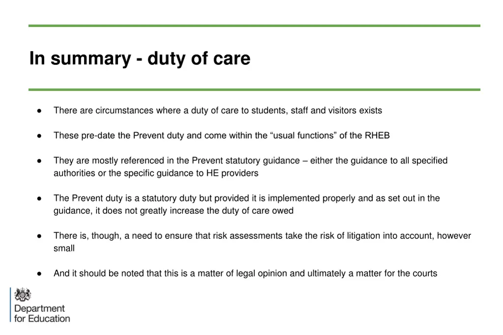 in summary duty of care