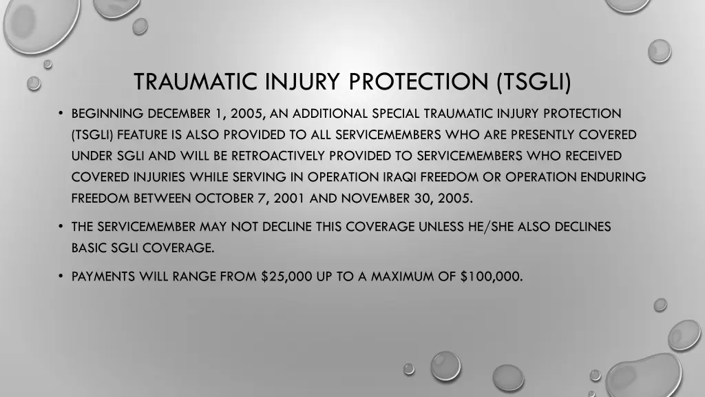 traumatic injury protection tsgli