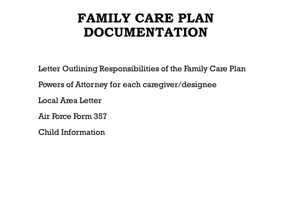 family care plan documentation