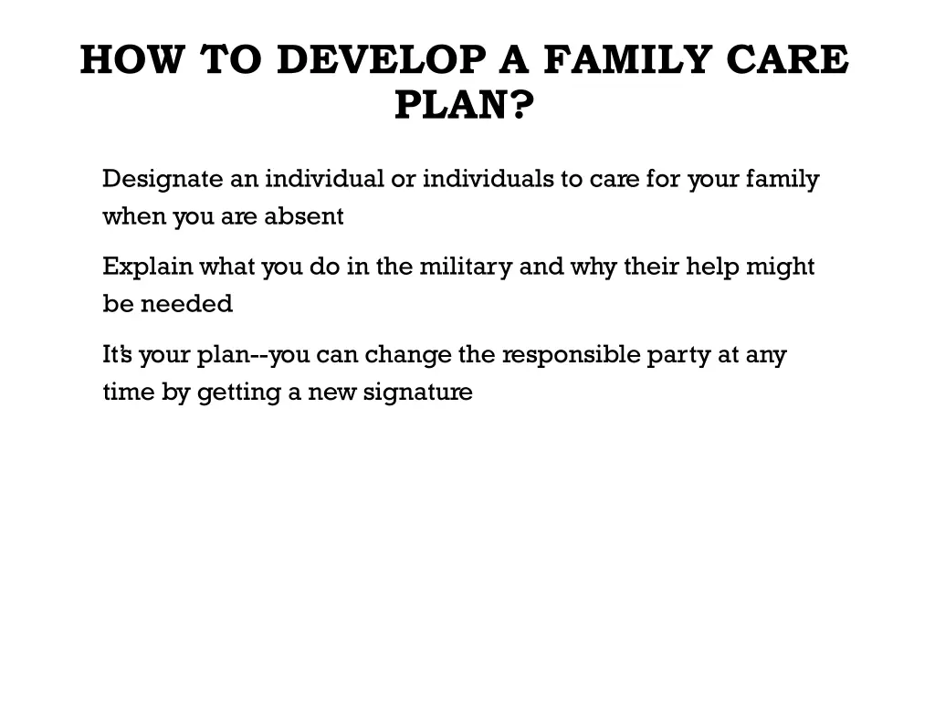 how to develop a family care plan