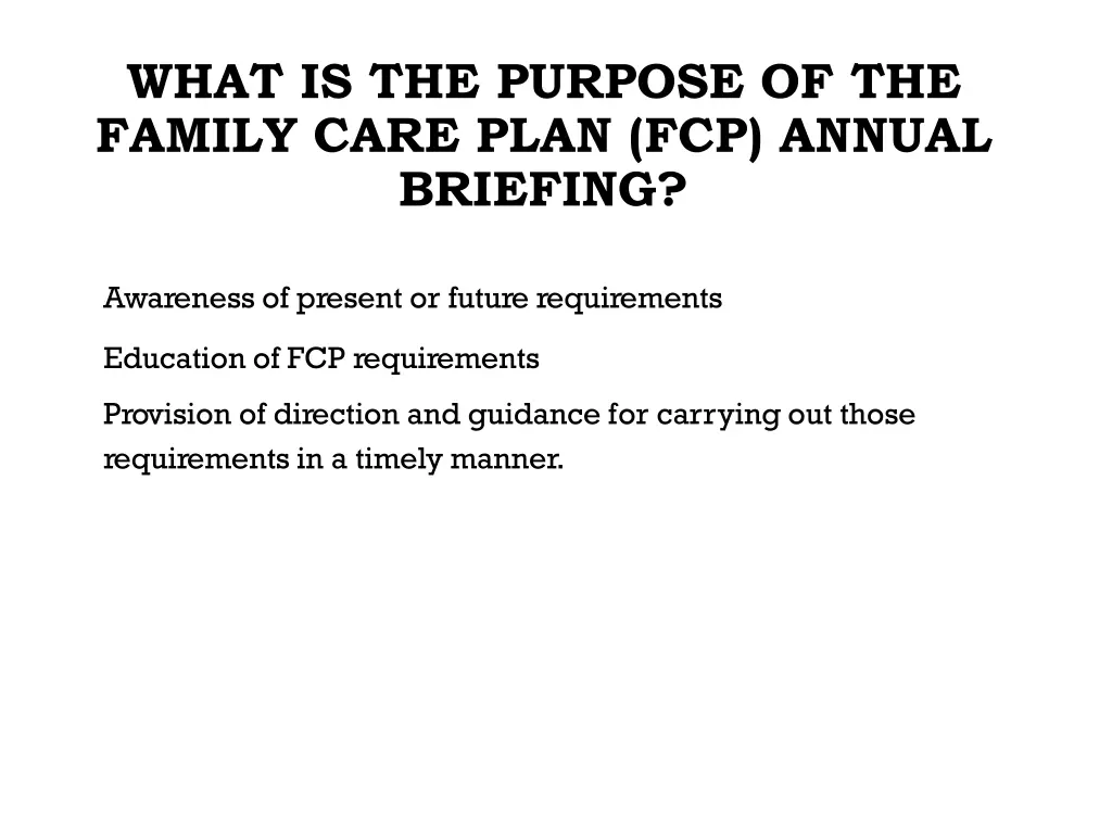 what is the purpose of the family care plan