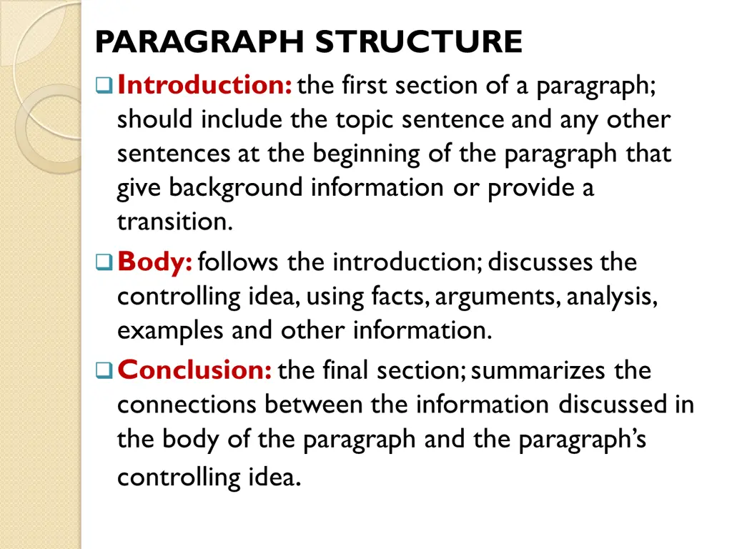 paragraph structure introduction the first