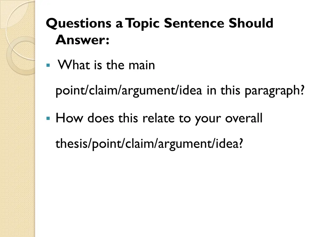 questions a topic sentence should answer