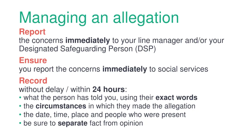 managing an allegation report the concerns