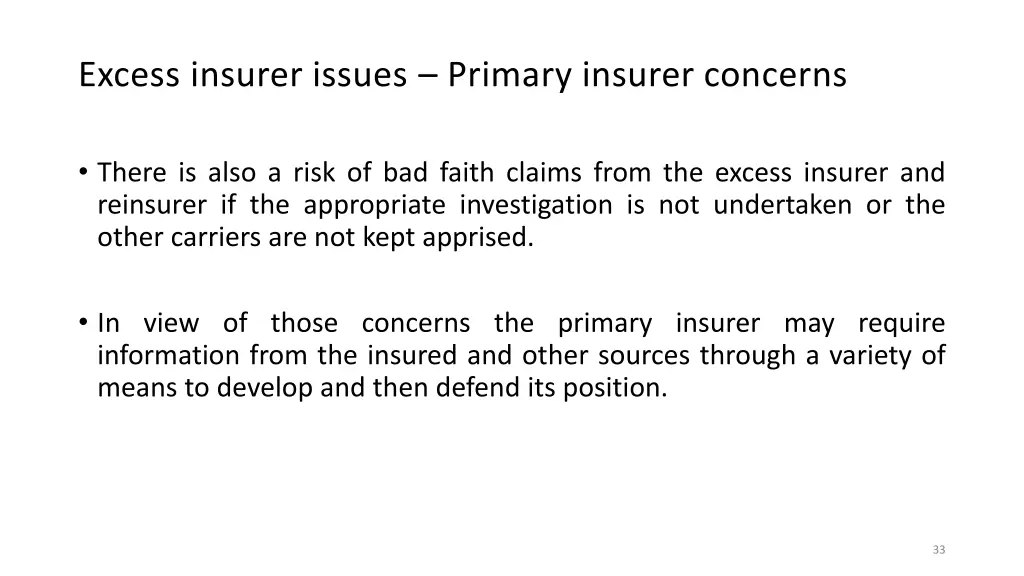 excess insurer issues primary insurer concerns 2