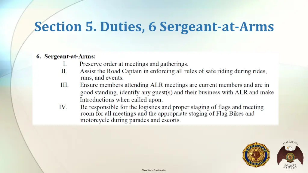 section 5 duties 6 sergeant at arms