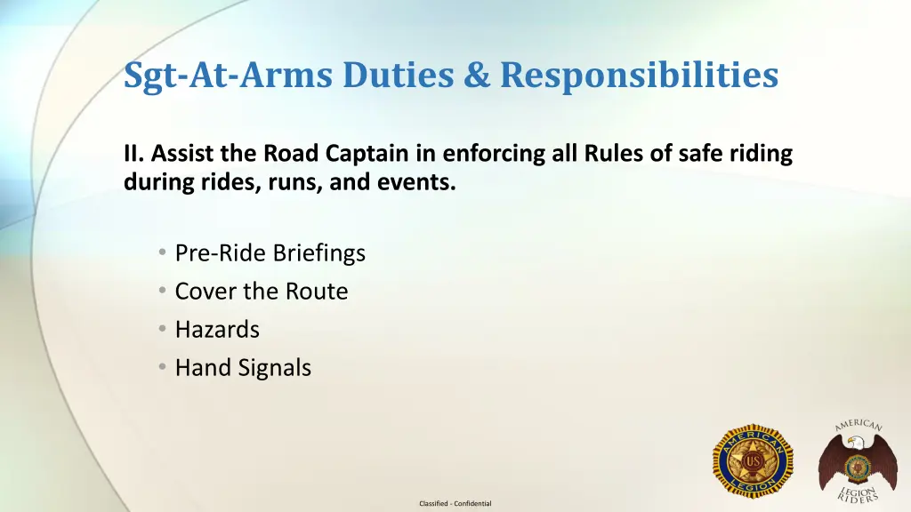 sgt at arms duties responsibilities 1