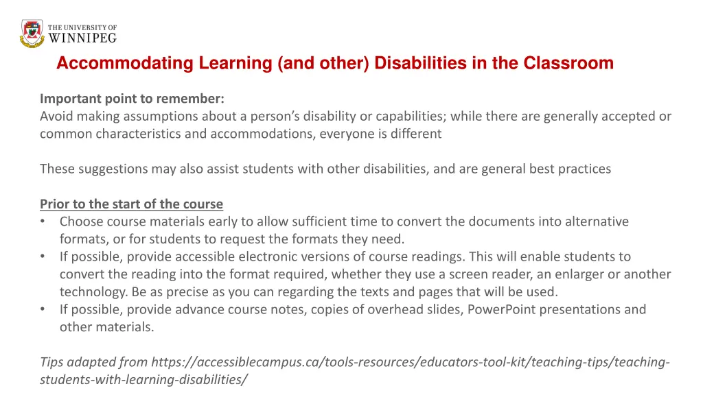 accommodating learning and other disabilities