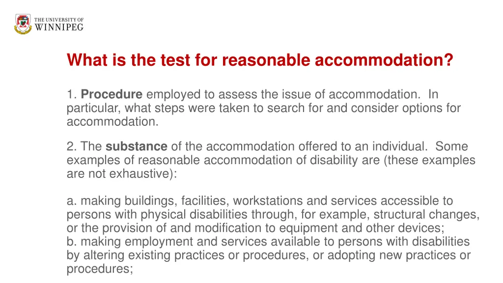 what is the test for reasonable accommodation