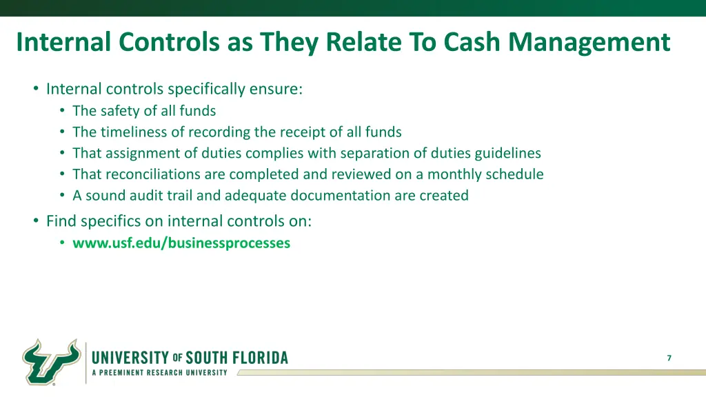 internal controls as they relate to cash