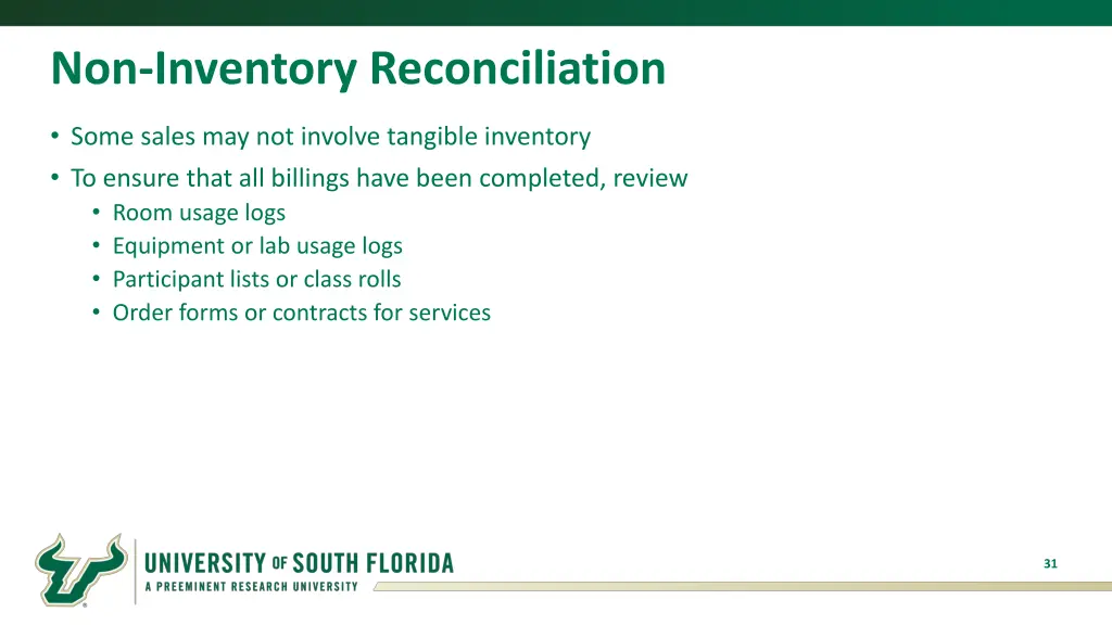 non inventory reconciliation