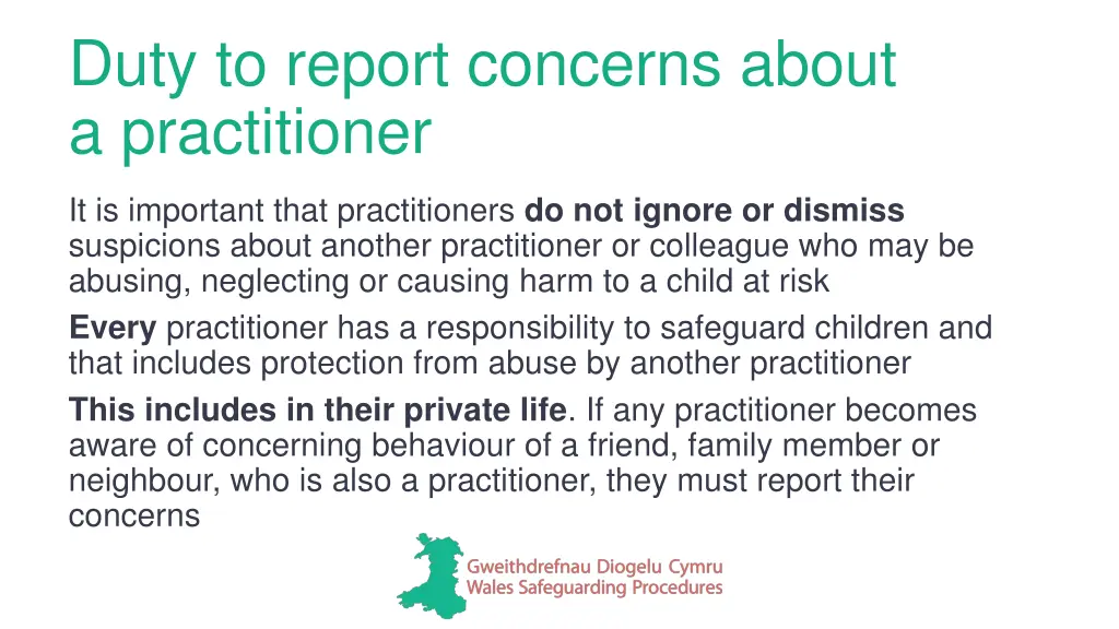 duty to report concerns about a practitioner