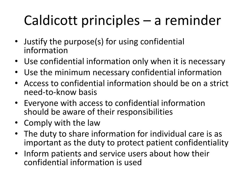 caldicott principles a reminder