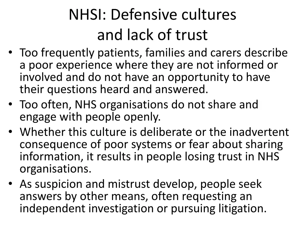 nhsi defensive cultures and lack of trust