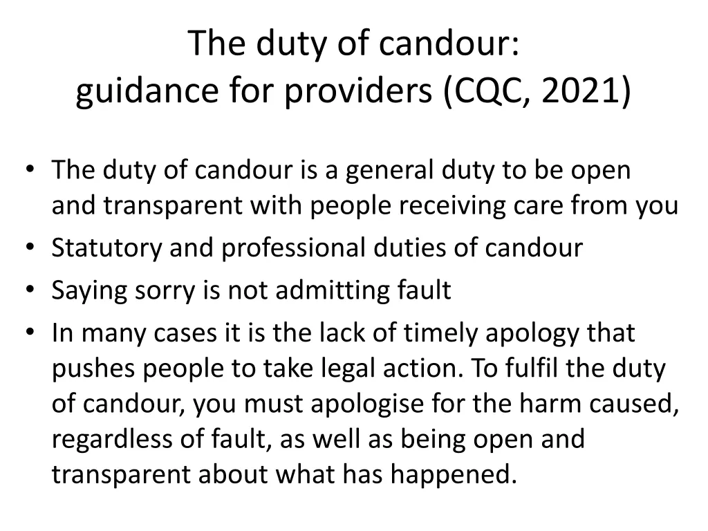 the duty of candour guidance for providers