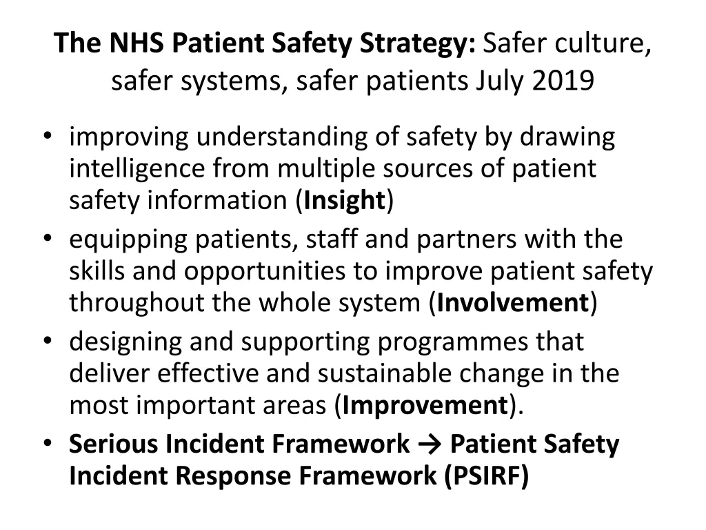 the nhs patient safety strategy safer culture