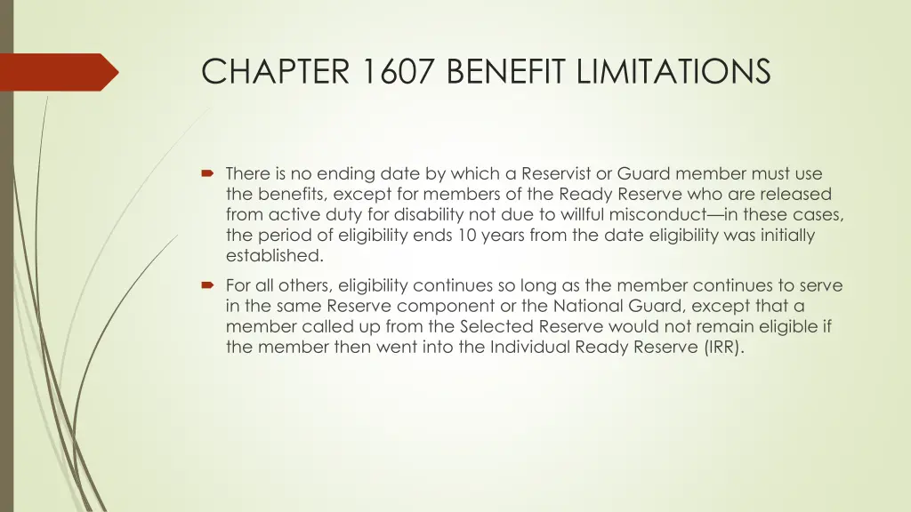 chapter 1607 benefit limitations