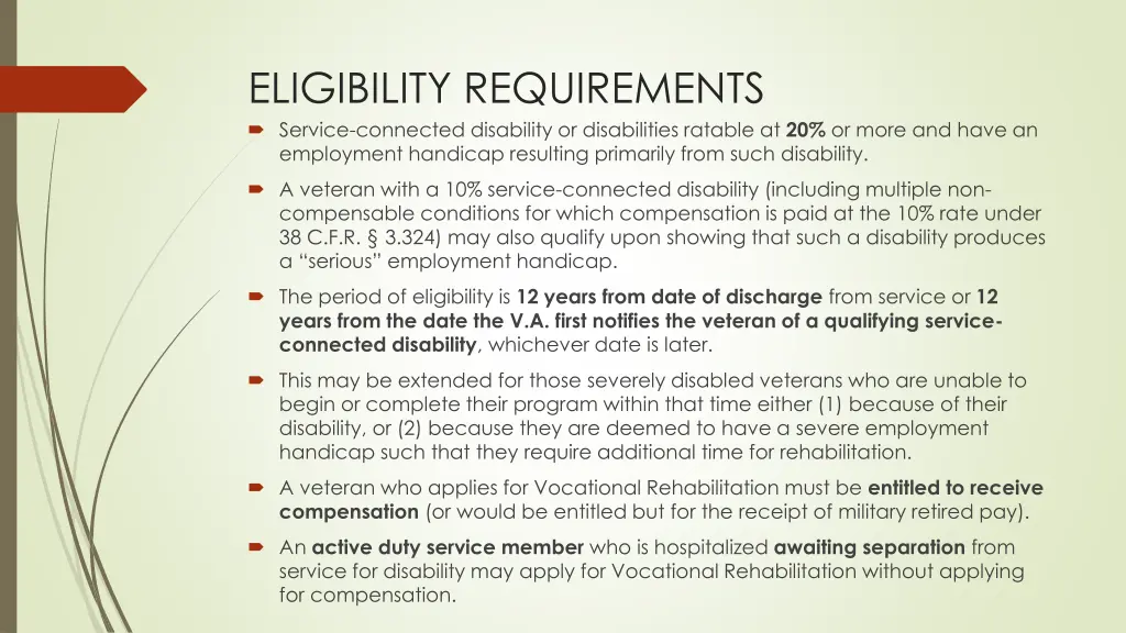 eligibility requirements service connected