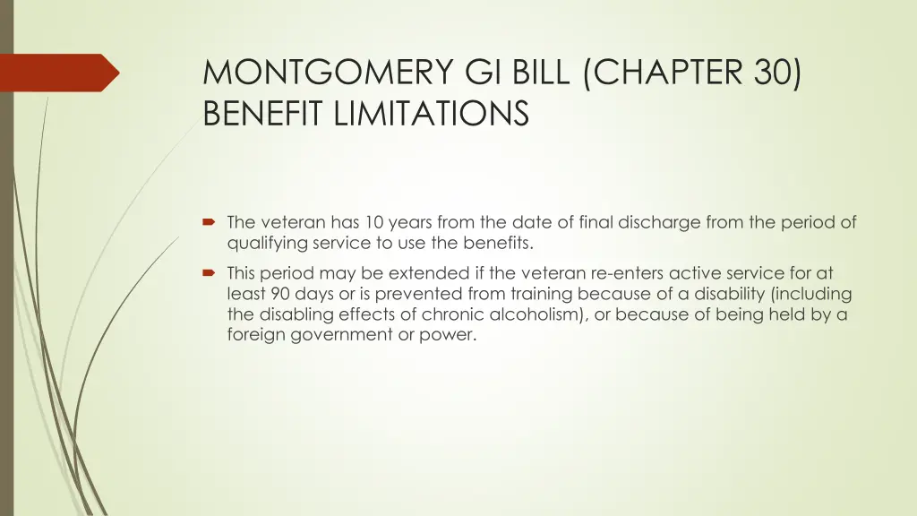 montgomery gi bill chapter 30 benefit limitations