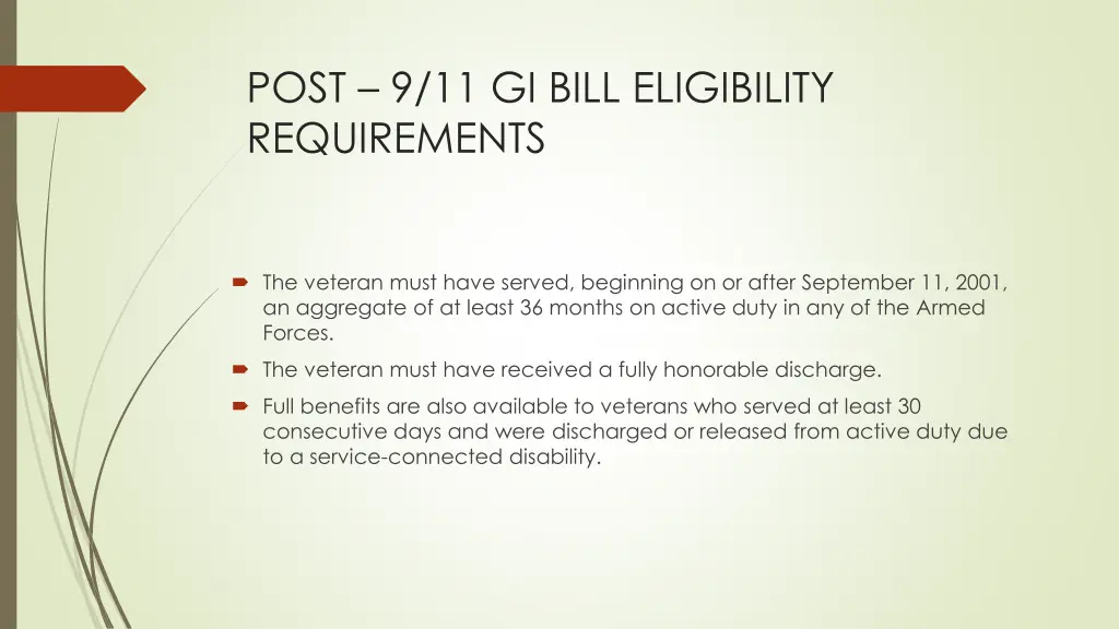 post 9 11 gi bill eligibility requirements