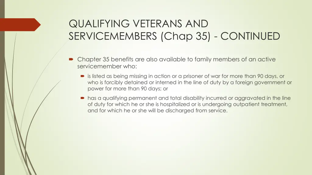 qualifying veterans and servicemembers chap