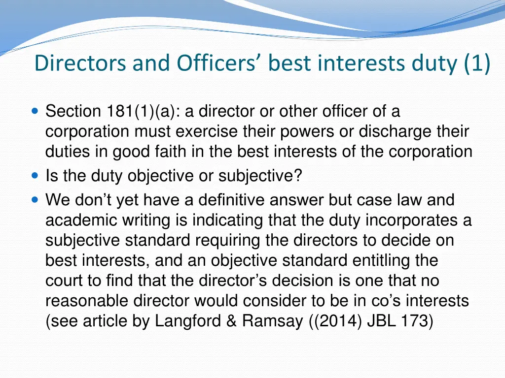 directors and officers best interests duty 1