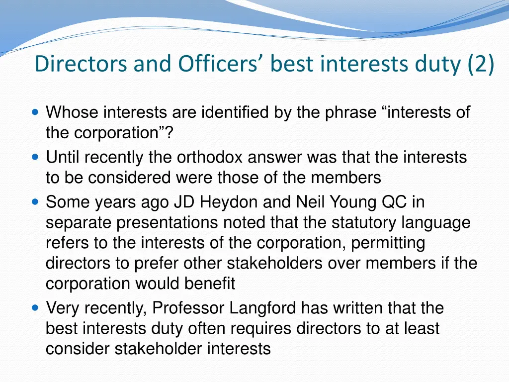 directors and officers best interests duty 2