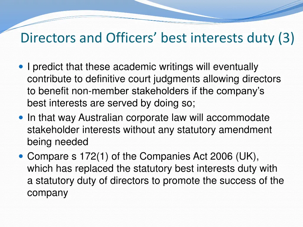 directors and officers best interests duty 3