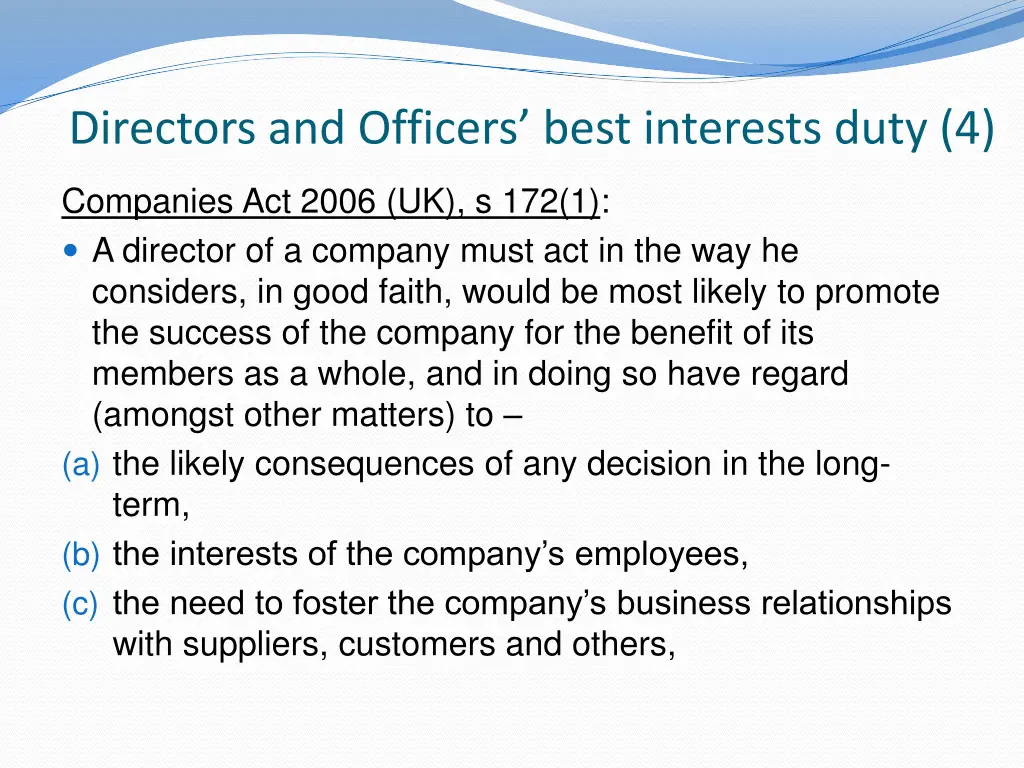 directors and officers best interests duty 4