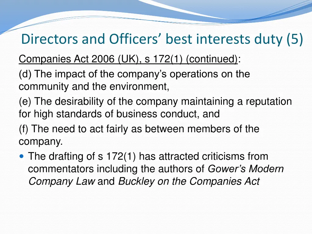 directors and officers best interests duty