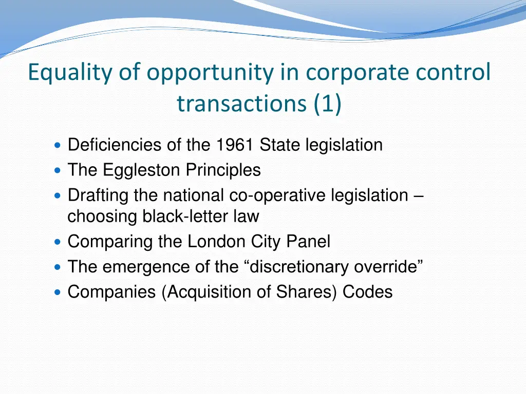 equality of opportunity in corporate control