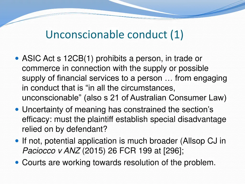 unconscionable conduct 1