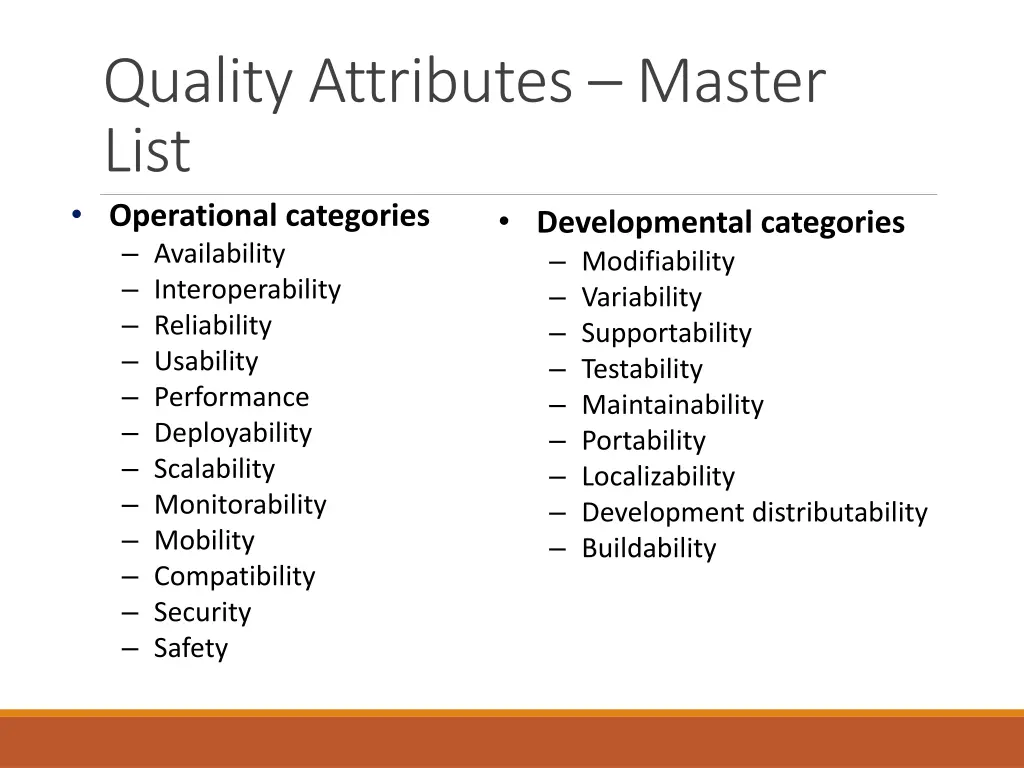 quality attributes master list