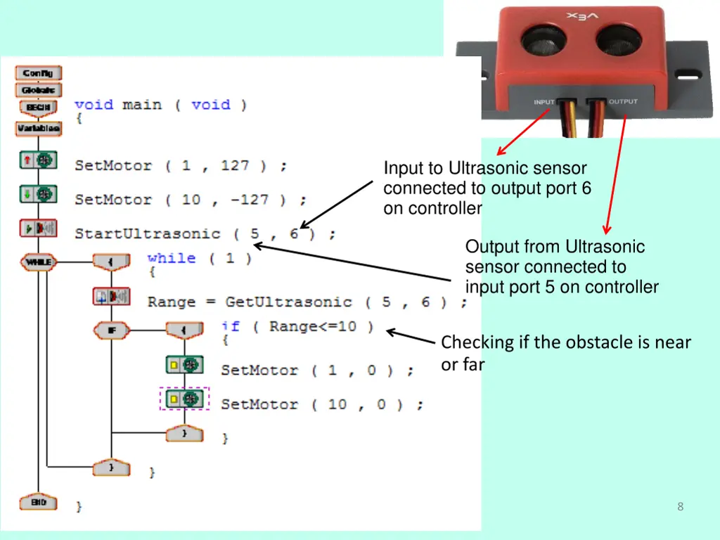 input to ultrasonic sensor connected to output