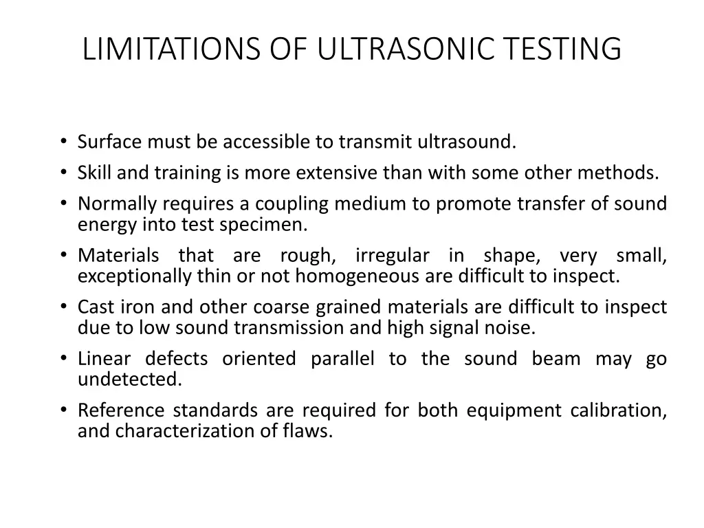 limitations of ultrasonic testing