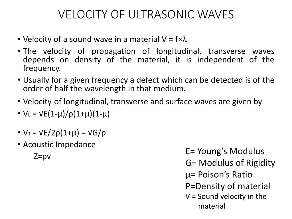 velocity of ultrasonic waves