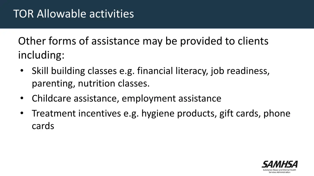 tor allowable activities 1