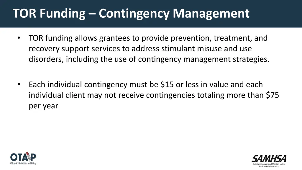 tor funding contingency management