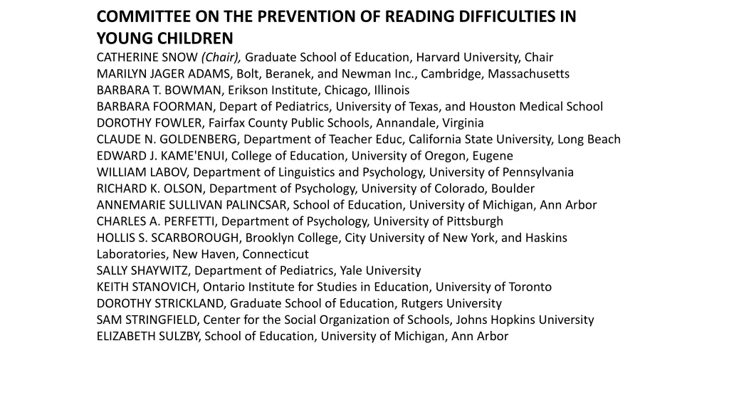 committee on the prevention of reading