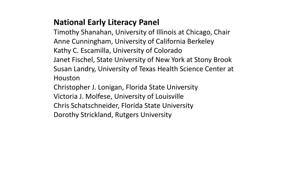 national early literacy panel timothy shanahan